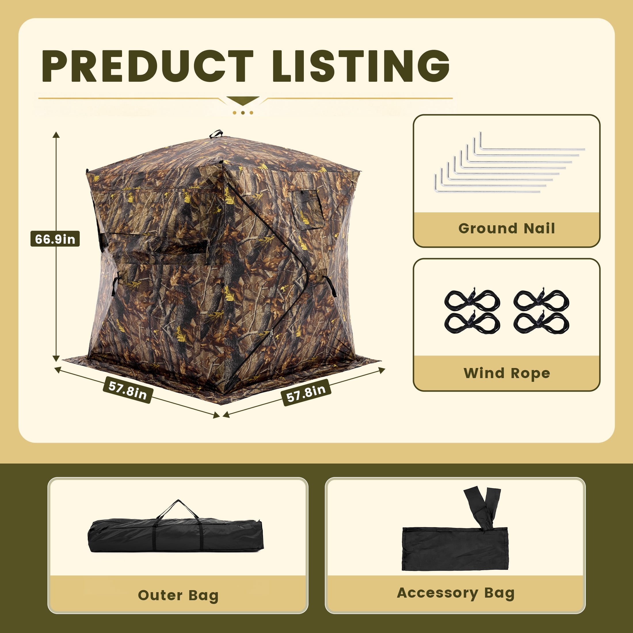 SHOUFTW Hunting Blind, 270° See-Through Ground Blind Shelter, 2-3 Person Pop-Up Instant Setup Hunting Tent with Silent Windows & Carry Bag, Camo