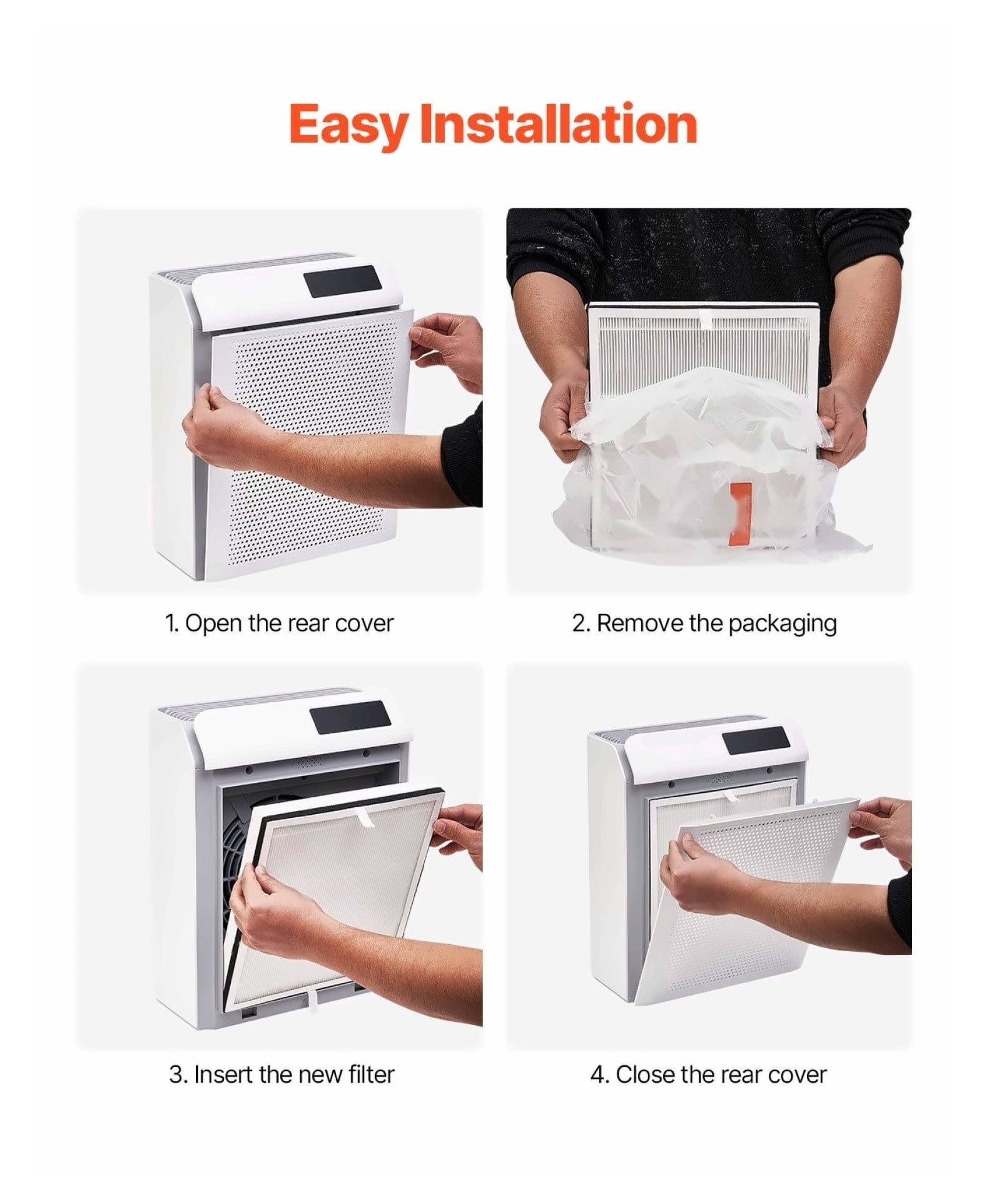 Air Purifier Replacement Filter H13, 3-in-1 HEPA Filter for Square Purifiers - Activated Carbon Odor Filter, PET Pre-Filter - Long-Lasting Air Purifier Filter