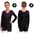 thumbnail image 2 of Aislor Kids Girls Long Sleeve Sparkle Gymnastics Leotard and Shorts Hair Scrunchies Ballet Dance Hot Pink 8, 2 of 7