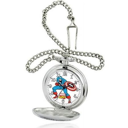 Marvel Men's Silver Pocket Watch, Silver Chain