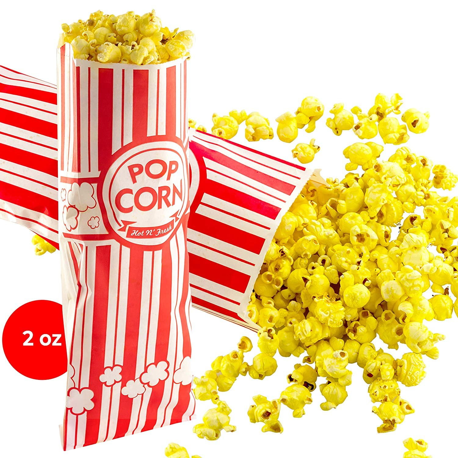 Great Movie Theme Party Supplies or Old Fashioned Carnivals /& Fundraisers! Popcorn Bags 100 Pack Coated for Leak//Tear Resistance Single Serving 2oz Paper Sleeves in Nostalgic Red//White Design