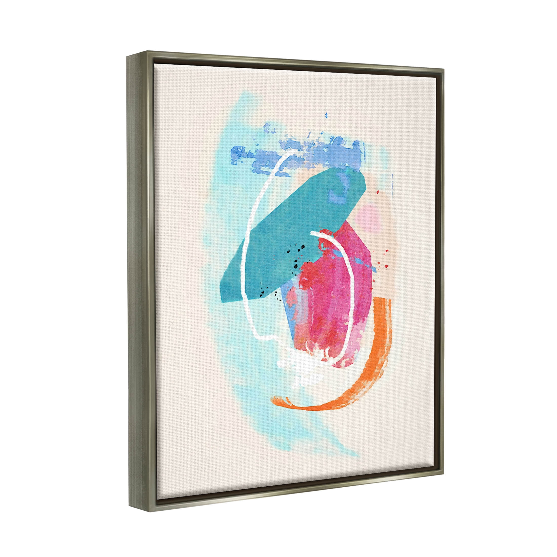 Modern Blue Pink Shapes Abstract Graphic Art Luster Gray Framed Art Print Wall Art