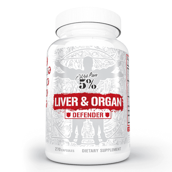 5% Nutrition Rich Piana Liver & Organ Defender Cycle Support Plus NAC | Liver Support, Prostate Supplement, Heart, Kidney, Skin Support | Milk Thistle, Saw Palmetto, Hawthorn Berry (30-90 Servings)