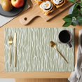 thumbnail image 2 of Green Waves Stripes Placemats Set of 6, Vintage Minimalist Lines Texture Placemats for Dining Table, Place Mats for Kitchen Tabletop, Waterproof Wipeable Dining Table Mats Set, 2 of 9