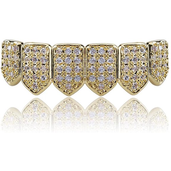Iced Out Diamond Teeth Grillz for Men Women,Gold Grills for your teeth Top and Bottom,Rapper Costume Teeth Jewelry and Accessories