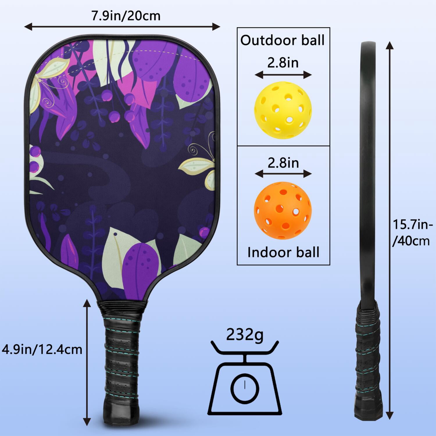 Pickleball Paddles Set Of 1, Fiberglass Surface, Boho Butterfly Decor, 1 Paddle, 2 Balls & Bag