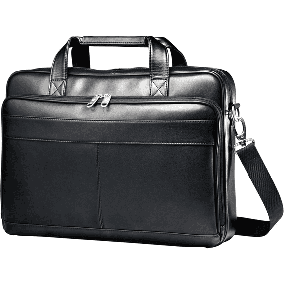Leather Slim Briefcase, Black, 16 Inch