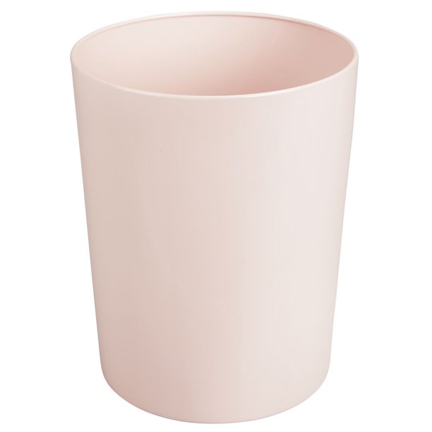 mDesign Metal Round Small Trash Can Wastebasket Light Pink/ Blush