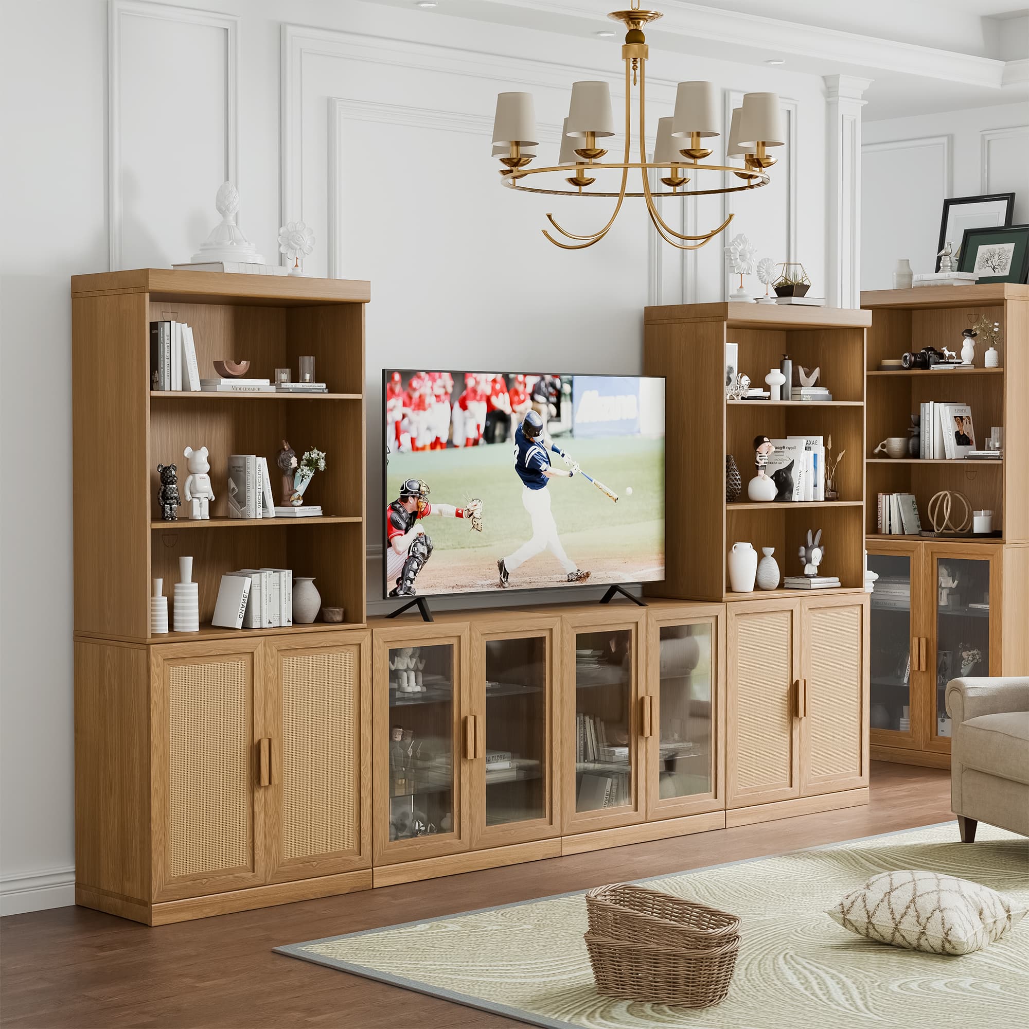 MAYEERTY Doorless Open Shelves Storage Wood Cabinet for Living Room
