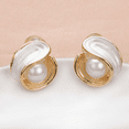 thumbnail image 3 of Yoursfs Gold Stainless Steel Clip on Earrings for Women White Half Hoop Pearl Clip-on Earrings for Wedding Jewelry, 3 of 6