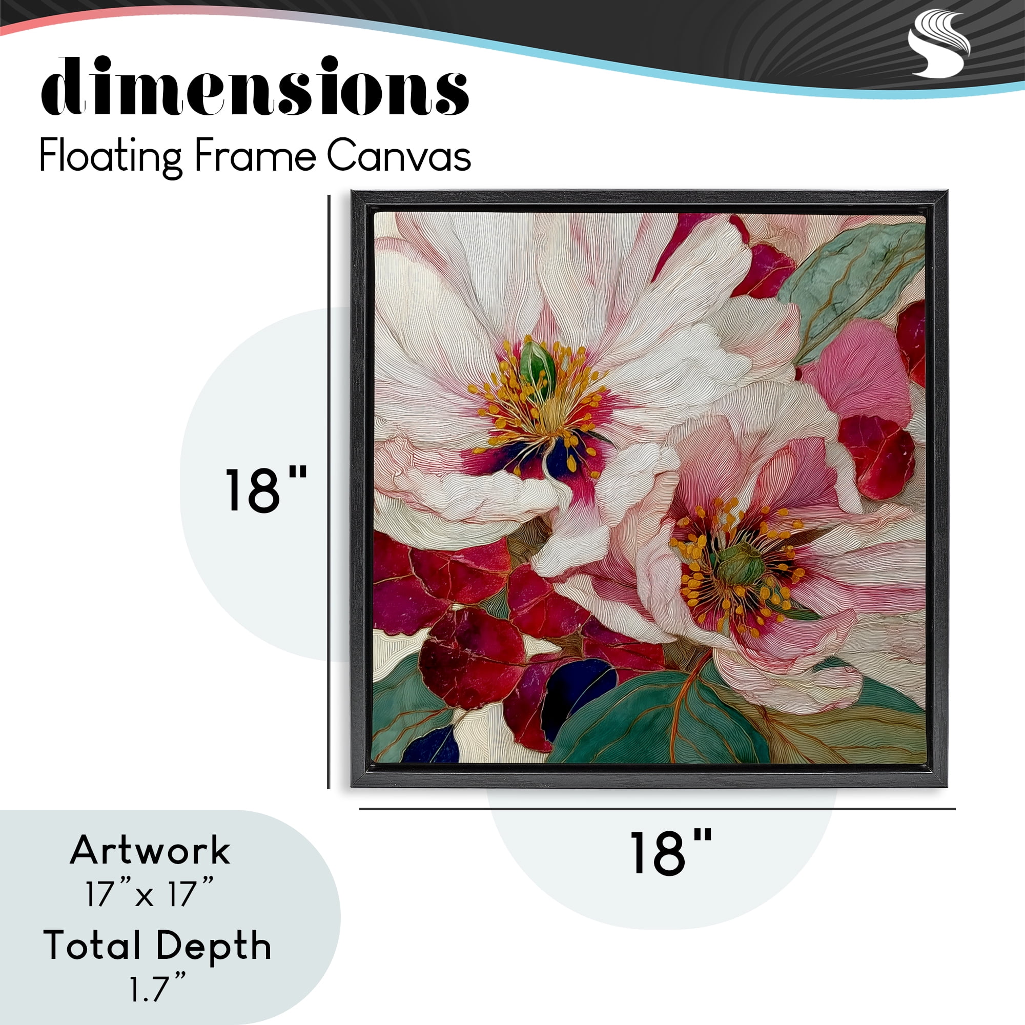 Cimarron Flowers Ornate Details Black Framed Floater Canvas Wall Art, design by Annabelle Hall