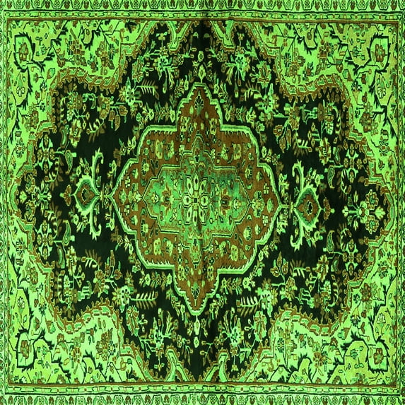 Ahgly Company Indoor Square Medallion Green Traditional Area Rugs, 6' Square