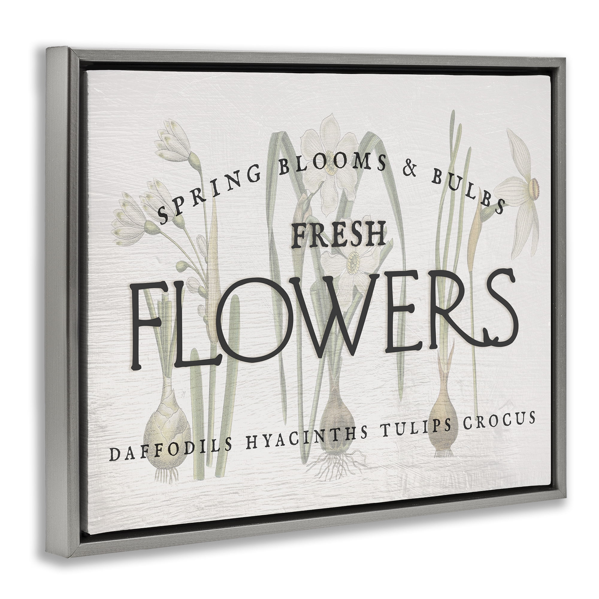 Stupell Industries Fresh Flowers Market Typography Painting Gray Floater Framed Canvas Art Print Wall Art, 21 x 17