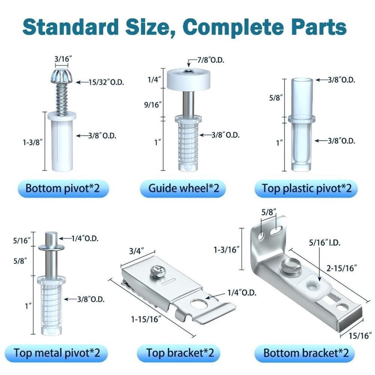 Bifold Door Hardware Repair Kit – 2 Sets, Fits 7/8" To 1" Track, For Sliding Closet & Folding Doors, 50 Lbs Capacity, Easy Install