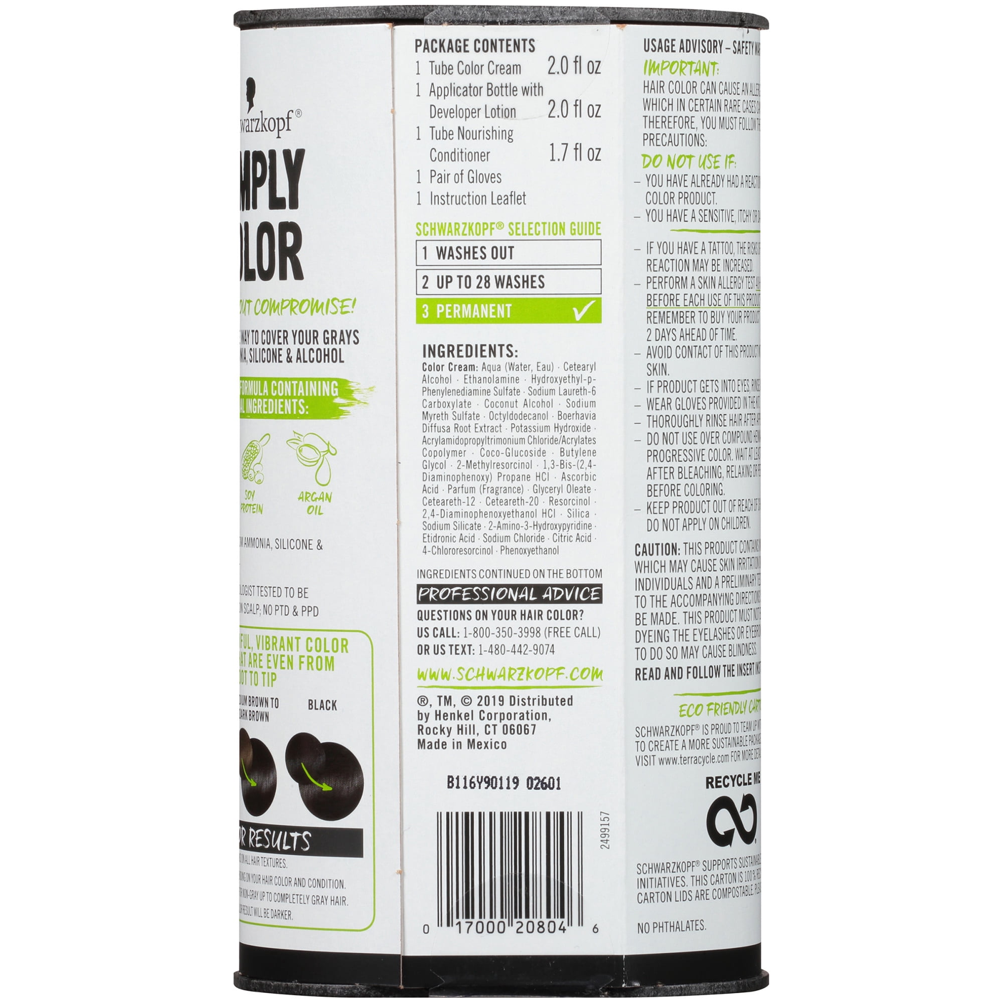 Schwarzkopf Simply Color Hair Color 1.0 Jet Black, 1 Application - Permanent Hair Dye for Healthy Looking Hair without Ammonia or Silicone, Dermatologist Tested, No PPD & PTD