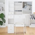 thumbnail image 2 of 29.2" Small Space Desktop Vanity Table with Cushioned Stool - Extra Large Sliding Mirror & Multi-Layer Storage (White), 2 of 12