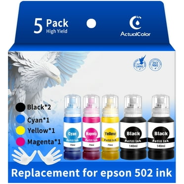 502 Ink Refill Bottle Compatible for Epson 502 Ink Bottle for EcoTank ET-4760 3850 Printer, 5 Pack