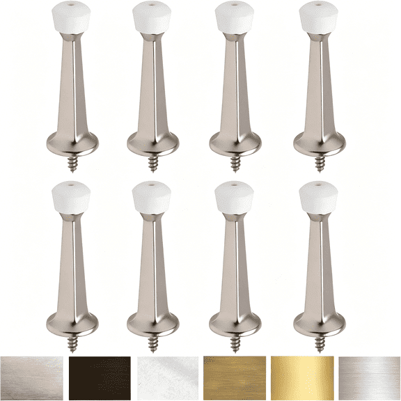 ZHZFKQ Premium Heavy Duty Door Stoppers for Bottom of Door, Solid Metal Baseboard Mounted Door Stop, Screw-in Baseboard Door Stops for Wall Protection 3" (Satin Nickel, 8 Pack)