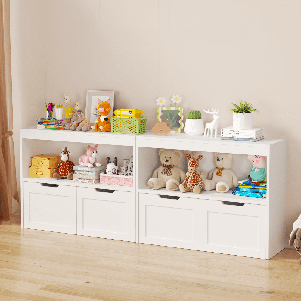 Toy Storage Organizer with Drawers,Floor Toy Box with Wheels and Open Shelf,Storage Chest for Nursery,Playroom and Bedroom,Book Organizer,Toy Storage Cabinet Organizer,White