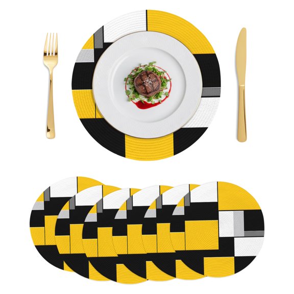 Round Placemats Geometric Art 15 inch Set of 6 Table Mats for Dining Table Patchwork Heat Resistant Non-Slip Kitchen & Home Decorative Place Mat Set