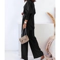 thumbnail image 5 of Women'S Solid Color Collared Blouse and High Waist Pants Two Piece Set Fashion Black S, 5 of 9