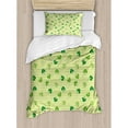 thumbnail image 3 of Irish Duvet Cover Set King Size, Retro Classical Checkered Pattern with Cute Green Shamrocks Clovers Garden Plants, Decorative 3 Piece Bedding Set with 2 Pillow Shams, Multicolor, by Ambesonne, 3 of 3