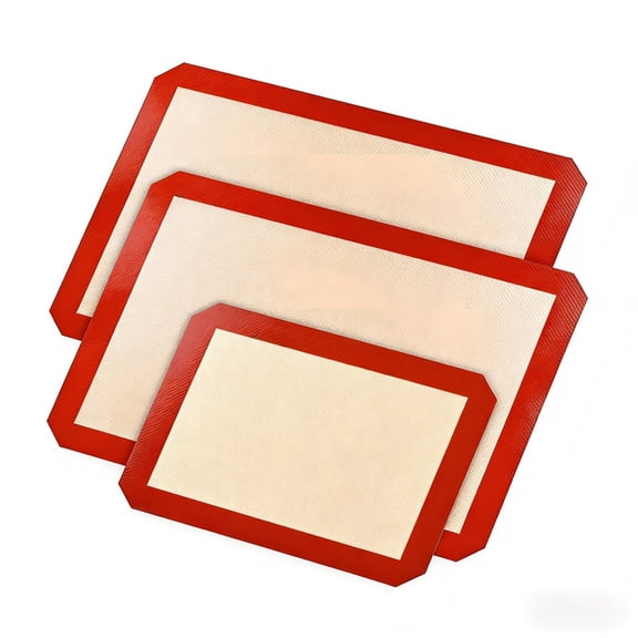 3-Piece Silicone Baking Mat Set, Non-Stick BPA Free Baking Mats for Dough, Cookies, Macarons & Pastry, 2 Half Sheet 1 Quarter Sheet, Light Tan