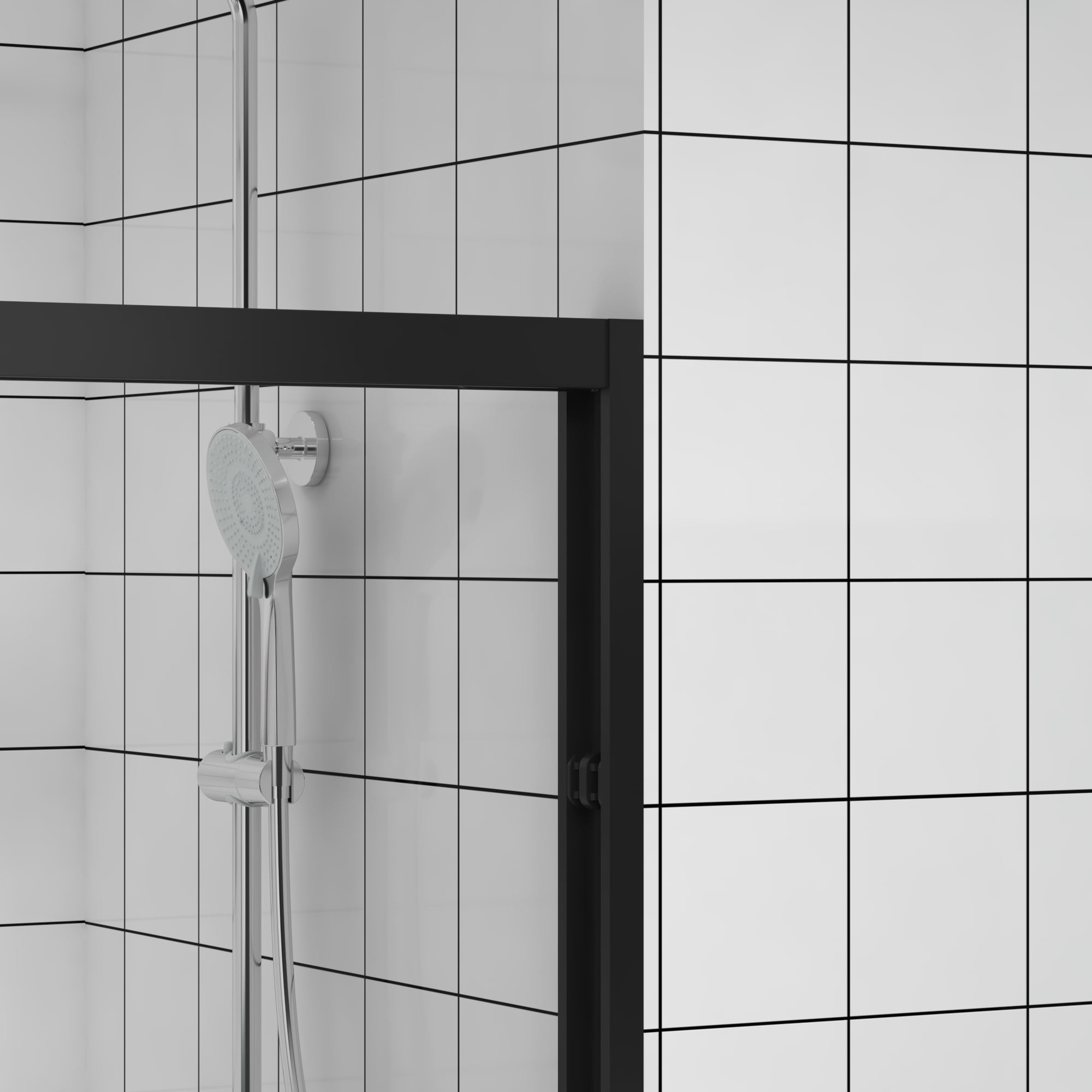 Leumius 44-48"x76" Double Sliding Shower Door,Aluminum Frame,Premium 1/4" (6mm) Clear Tempered Glass, Black Hardware Sliding Glass Shower Enclosure,Matte Black Finished