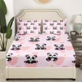 thumbnail image 2 of Cartoon Panda Bed Sheets Set,Twin Cute Zoo Animal Sheet Set for Kids Boys Girls,Pink Live Heart Sheets,Lovely Panda Flat Fitted Sheet with 1 Pillowcase,Deep Pockets, 2 of 6