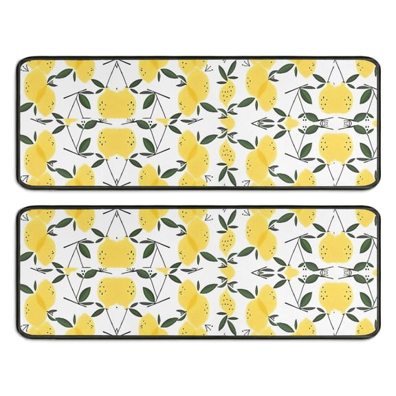 Kitchen Rugs Sets Of 2,Yellow Lemon Fruit Leaves White Pattern Anti Fatigue Kitchen Mat Rugs Non Slip Washable,Decorative Kitchen Floor Mats for Kitchen,Sink,Laundry,17"x47" 17"x47"