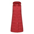 thumbnail image 6 of Women's Long Quilted Puffer Vest Plus Size Sleeveless Winter Hooded Coats Zipper Snap Casual Jacket Outerwear Red, 2XL, 6 of 7
