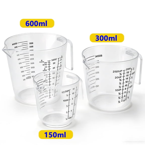 3-Piece Clear Plastic Measuring Cups Set - Nesting Design with Handle & Tapered Spout for Cooking Baking Prep