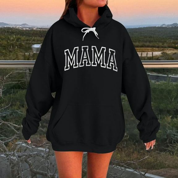 Karight Mama Sweatshirt Casual Long Sleeve Hoodies Fall Loose Mom Gift Drawstring Pullover Tops with Pockets