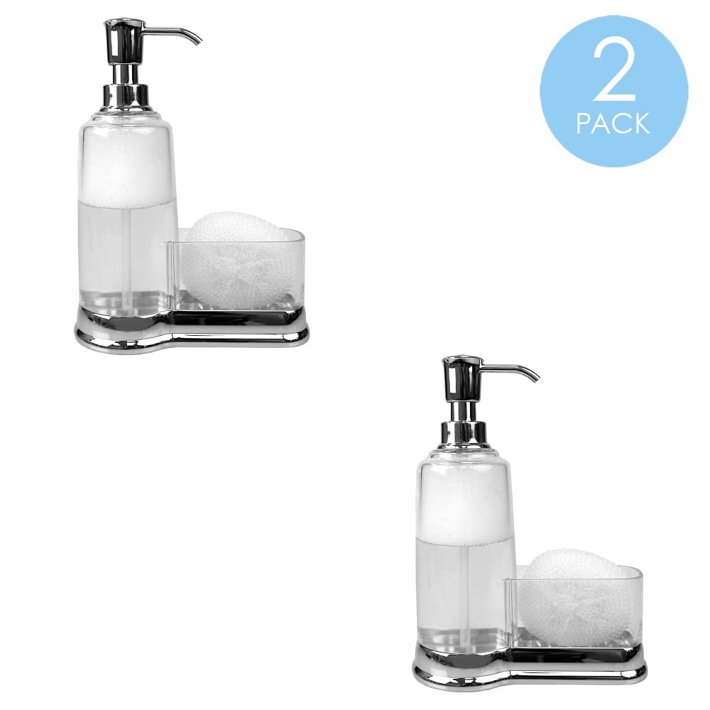 Plastic Soap Dispenser with Sponge Compartment, Chrome