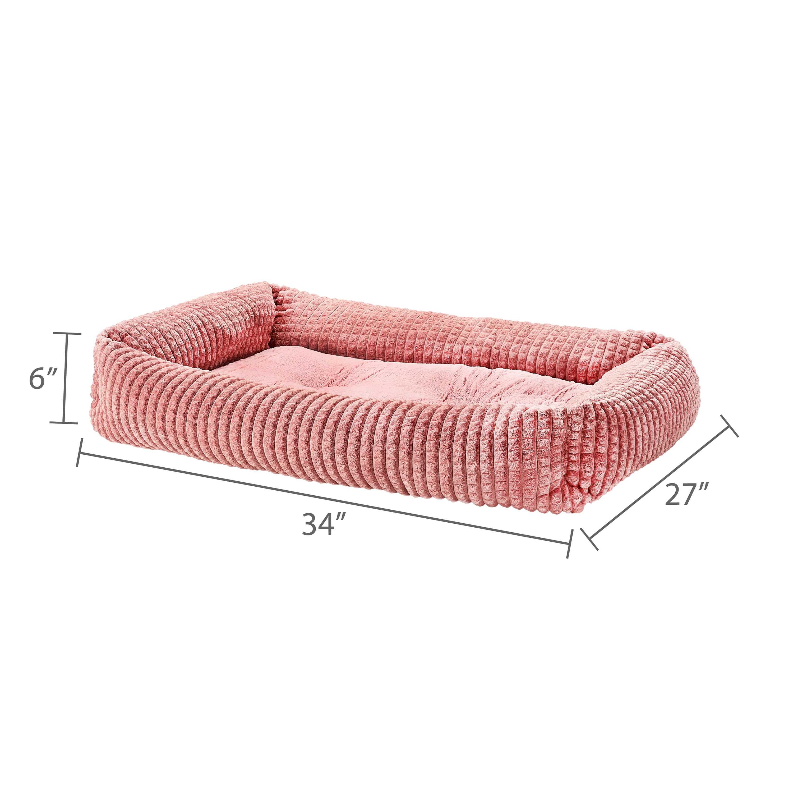 Vibrant Life Large Flannel Waffle Texture Bolster Cat or Dog Bed, Pink, 27" x 36"