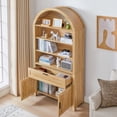 thumbnail image 6 of LEFHDA 73.6" Tall Arched Cabinet, Wooden 5-Tier Arched Bookcase with Storage Drawer, Mid-Century Modern Open Display Bookshelf for Living Room, Kitchen (Oak), 6 of 10