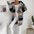 thumbnail image 5 of Women's Chunky Knit Open Front Sweater Long Sleeve Button Loose Short Cardigan Outerwear Coats Women's New Fashion Casual Fall/Winter Mid Length Knitted Stripe Sweater Cardigan Coat Up to 35% off, 5 of 5