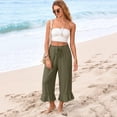 thumbnail image 5 of Womens Wide Leg Pants Drawstring Elastic High Waisted Ruffle Hem Capri Pants with Pockets Green S, 5 of 5