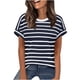 thumbnail image 1 of Camisas de Cuello en V de Manga Corta para las Mujeres Impresión de Rayas Blusa de Verano de Primavera de Moda, Camiseta de Mujer de Manga Corta, 1 of 8
