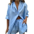 thumbnail image 1 of Leutsin Ensemble Décontracté pour Femmes, Chemise à Manches Courtes à Boutons Simples, Shorts, Couleur Unie, 1 of 8