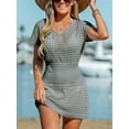 thumbnail image 4 of CUPSHE Women's Swimwear Cover Up Crochet Mini Dress V Neck Beachwear Short Sleeve Summer 2024, 4 of 5