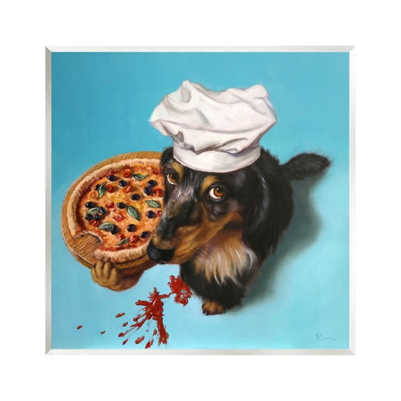Dog Chef Pizza Bite Portrait Animals & Insects Painting Unframed Art Print Wall Art