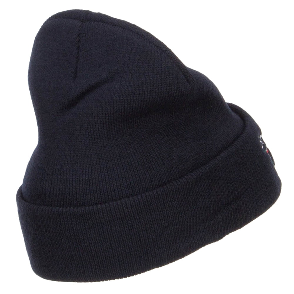 Christmas Stocking Stuffers Embroidered Long Beanie - Navy OSFM