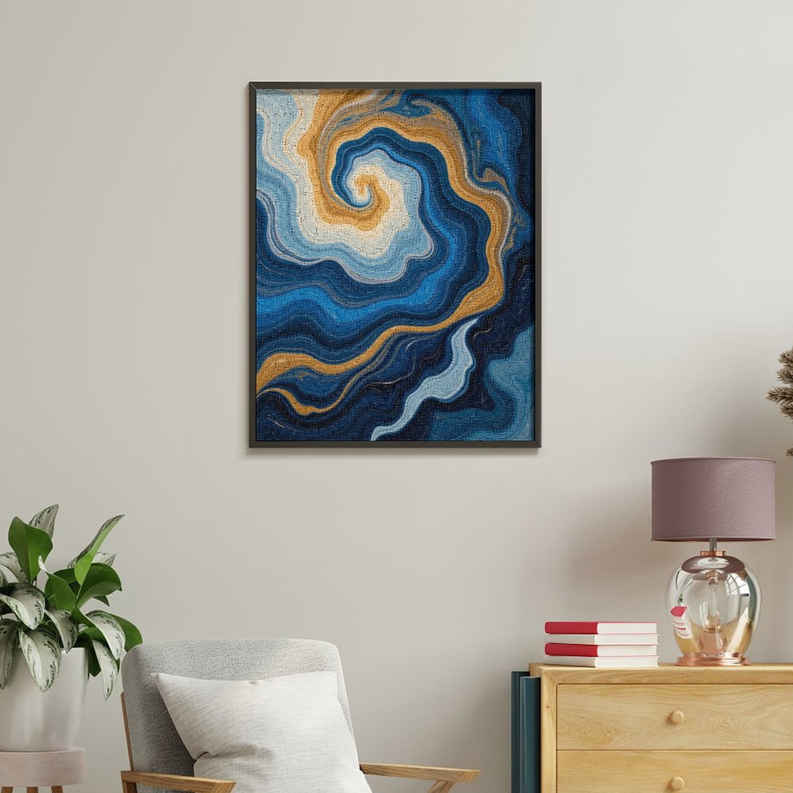 Paint By Numbers Kit for Adults Beginner - Abstract Blue Gold Swirl Art DIY Canvas Painting Kits for Adults, Frameless Paint By Number for Adults for Home Wall Decor 16x20 Inch