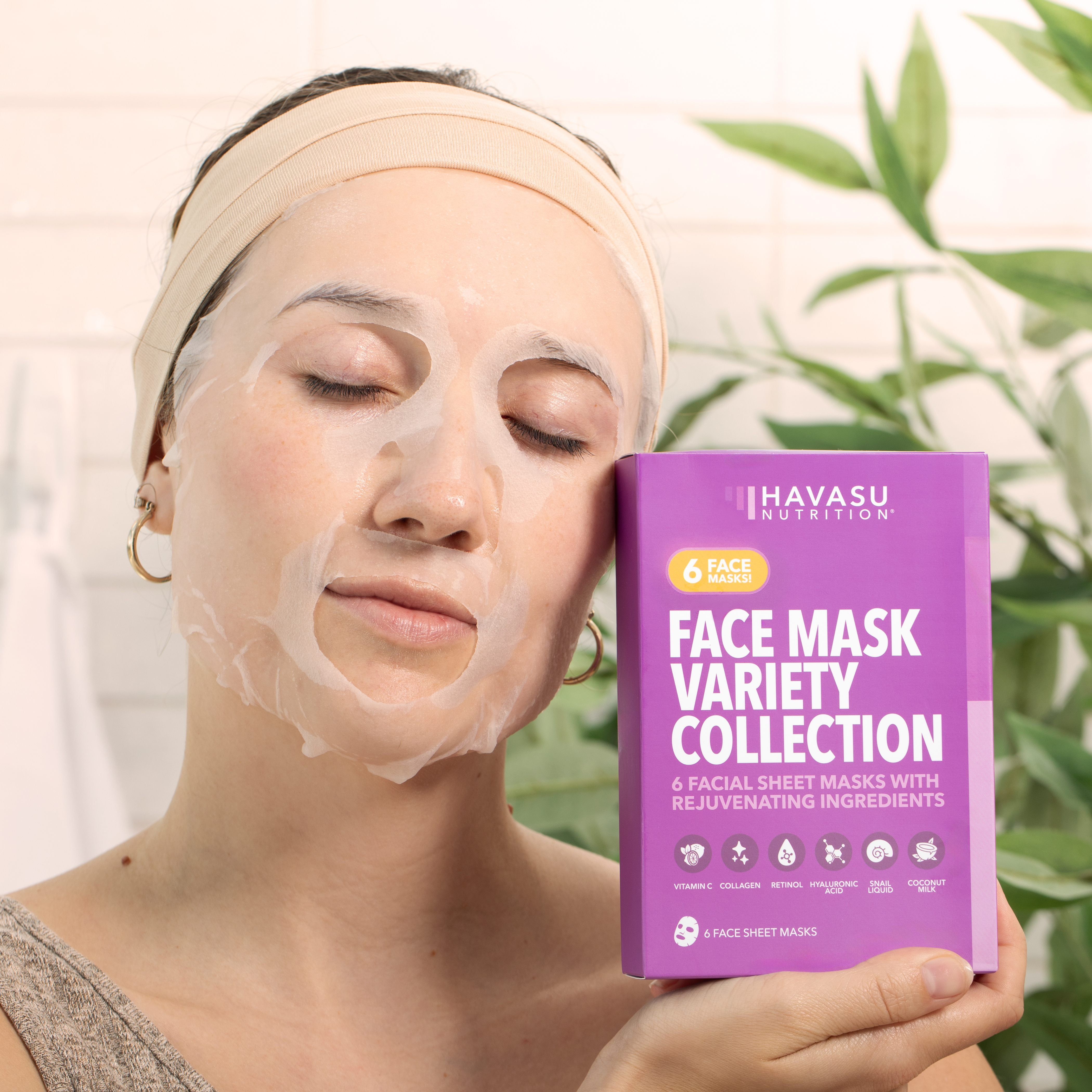 Havasu Nutrition Face Mask Variety Collection, Hydrating and Soothing Skin Care Facial Sheet Mask, 6-Piece Set
