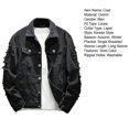 thumbnail image 7 of Joernso Jean Jacket Ripped Hole Solid Color Turndown Collar Streetwear Autumn Winter Loose Single Breasted Denim Jacket for Trip, 7 of 7