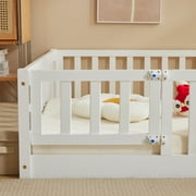 Zimtown Montessori Floor Bed Frame, Full Size Kids Toddler Bed with Fence and Door, Wooden Platform Bed, White