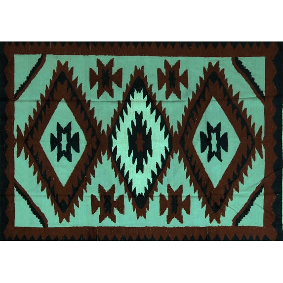 Ahgly Company Machine Washable Indoor Rectangle Abstract Turquoise Blue Modern Area Rugs, 8' x 12'