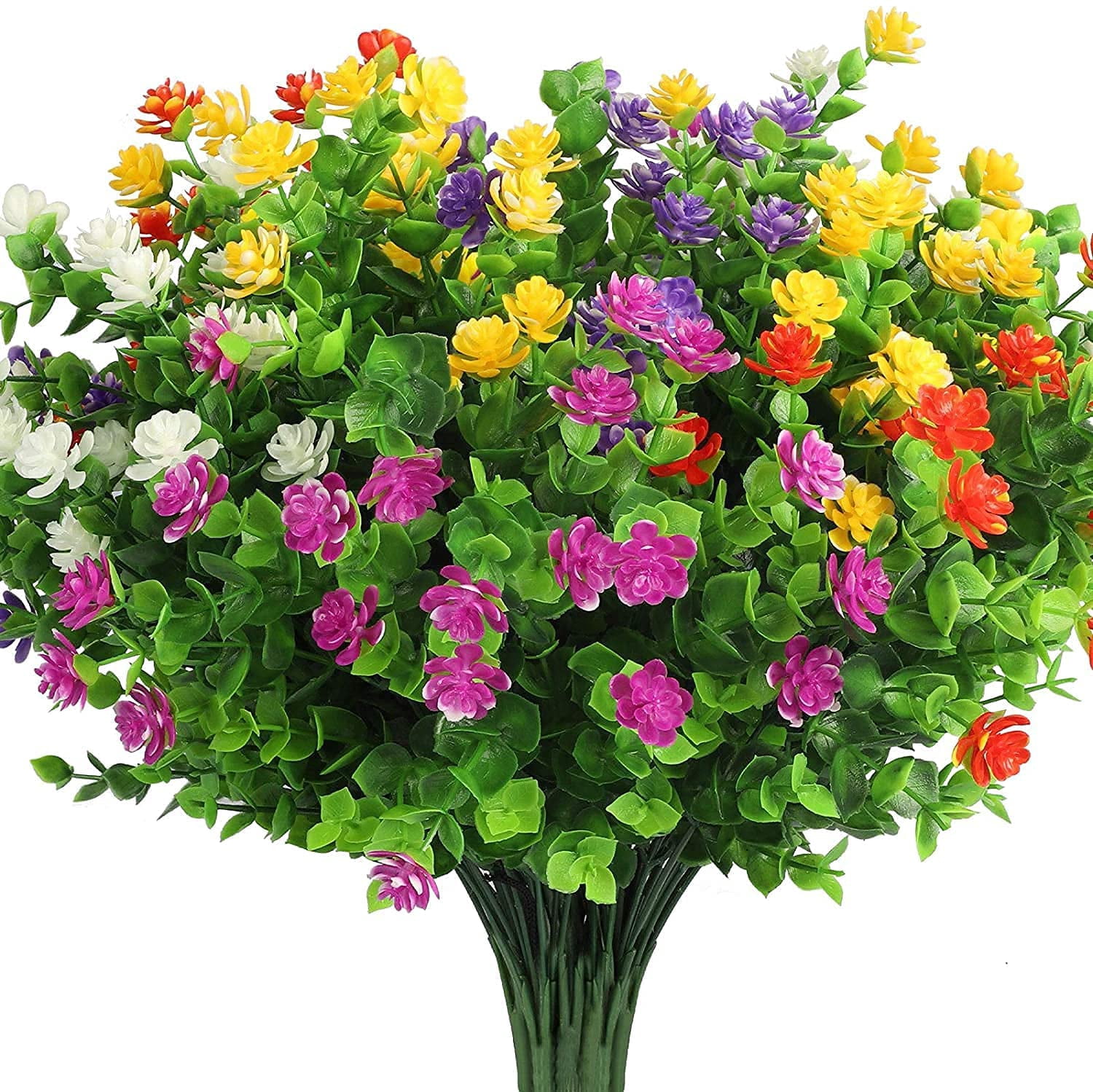 6 Bundles Artificial Flowers for Outdoors, Fake Mums UV Resistant Plants with Flowers Faux Plastic Plants for Outside Planter Window Box-Yellow