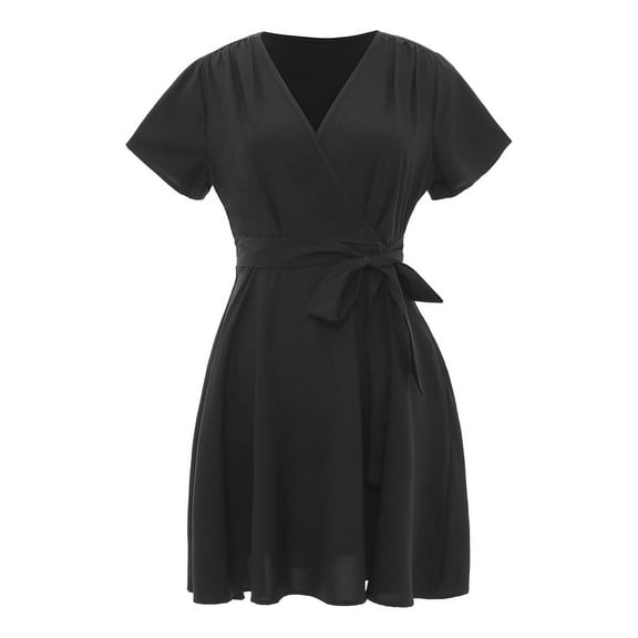 Women's Plus Size Summer Dresses Short Sleeve Wrap V Neck A Line Skater Mini Short Dress Womens Dresses Midi Length plus Size Summer Dresses 4x plus Party Dresses for Women Sweater Dress for Women